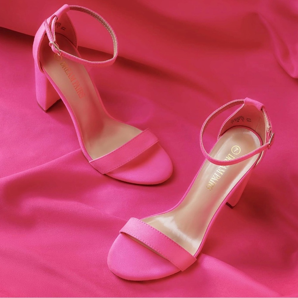 Dream Pairs Pink Ankle-Strap Block Heel Sandals